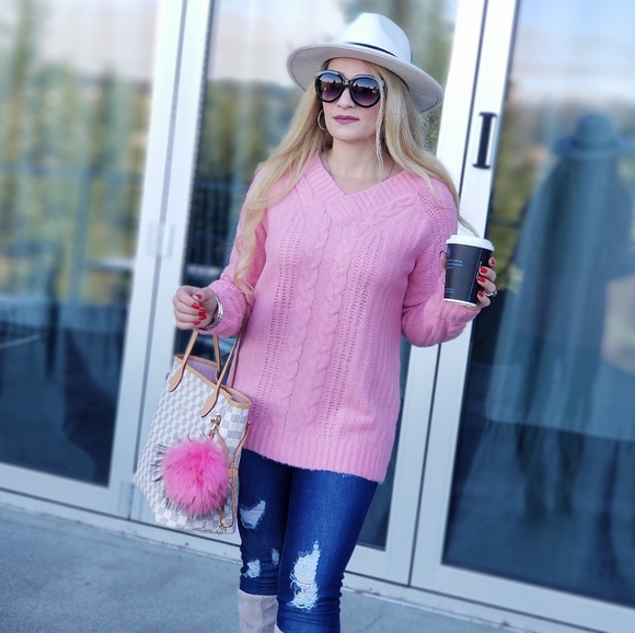 COZY DOLLZ Pink Cable Knit Sweater - Picture 6 of 7